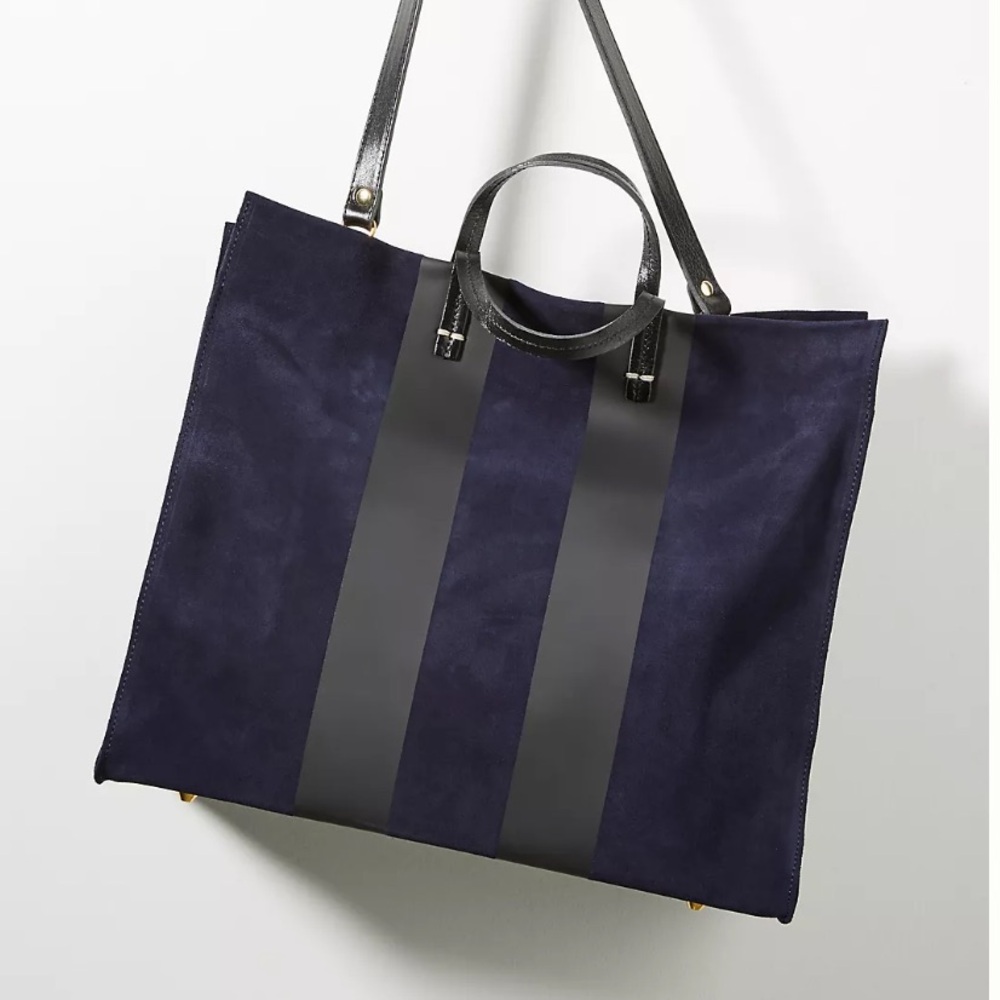 Clare V Simple Striped Suede Tote